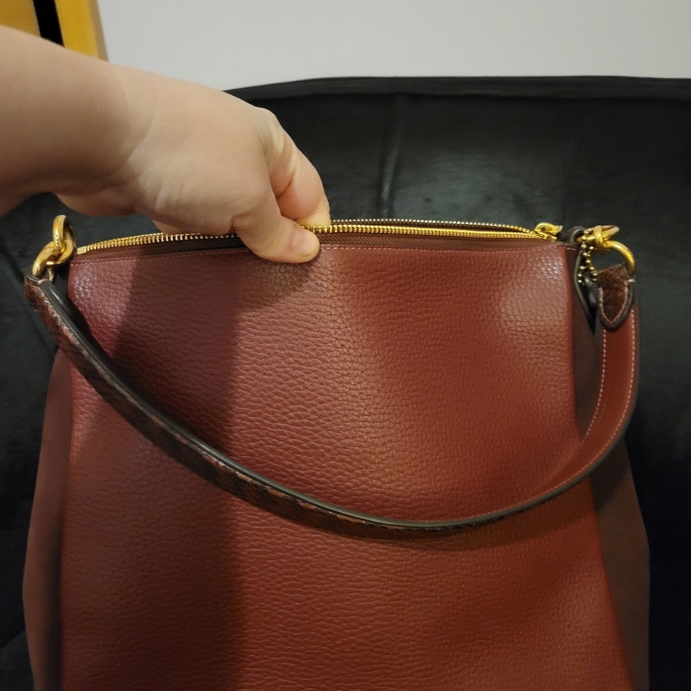 ***SOLD****Coach Shay Shoulder Bag With Snakeskin Detail - Brass/Wine - Picture 9 of 11